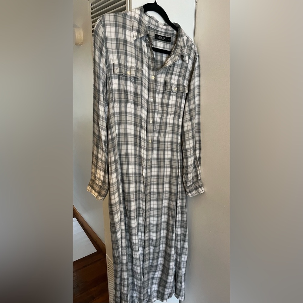 Ralph Lauren Gray and White Plaid Women’s Maxi Dress